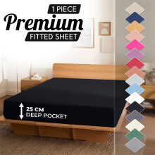 (King: (152 x 200 cm), Black) Hotel Quality Bed Sheets Single Double King Size Fitted Sheet
