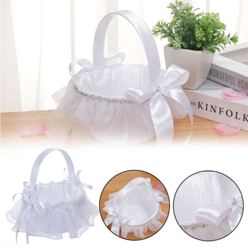 Wedding Flower Basket with Lace Bow and Handle 1