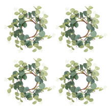 4-Pack Christmas Candle Wreaths25x25cm Green Silk & Plastic