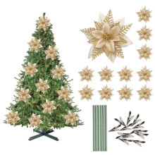 Sparkly Glitter Poinsettia Flowers12-Pack