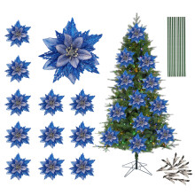 Christmas Poinsettia Flowers with Clips & Stems12pcs