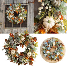 Autumn Pumpkin Wreath with White Pumpkin Cotton and