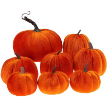 8pcs Assorted Velvet Pumpkins for Halloween & Fall Decor