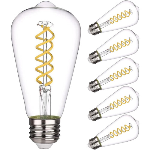 ST19 Edison LED Bulb 4000K Dimmable 6W E26 6-Pack