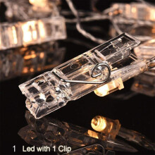 20-Clip Warm White LED String Lights, 3m, Battery Powered