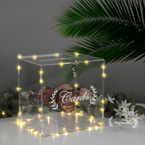 Acrylic Wedding Decor Set: Gift Box, Welcome Stand & String