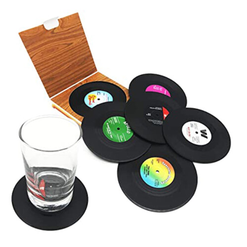 Vintage Vinyl Schallplatten-Untersetzer, 6er-Set