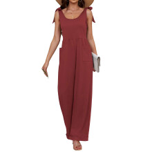Overalls for Women Sleeveless Neck Long Rompers-Coral Red XXL