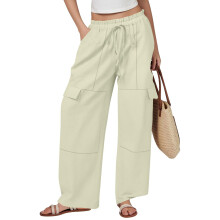 Women's cotton and linen wide-leg pants with-Apricot S