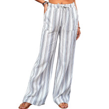 Women's casual striped pants, loose fit, wide-leg-Light Blue S