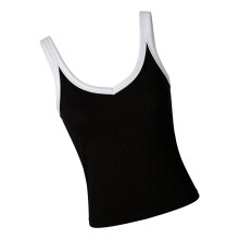 Comfortable Ribbed Camisole Top Supportive Inner Bra-Black