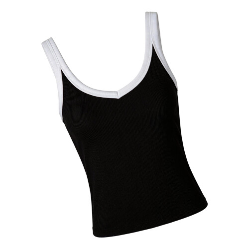 Comfortable Ribbed Camisole Top Supportive Inner Bra-Black