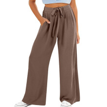 Women's cotton and linen wide-leg pants with-Coffee M