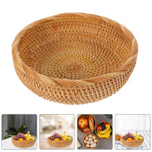 Woven Rattan Storage Basket Khaki 26x26x11cm