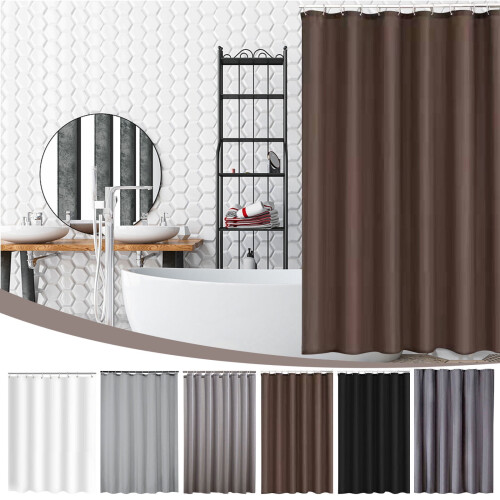 Light Grey Polyester Shower Curtain & Liner Set 100 x 180 cm
