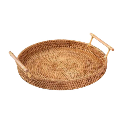Plateau rond en rotin de 24 cm avec poignées