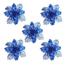 Flores artificiais de poinsétia com glitter (5 peças)