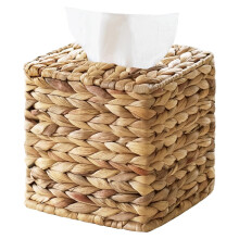 Vierkante tissueboxhoes van rotan, beige