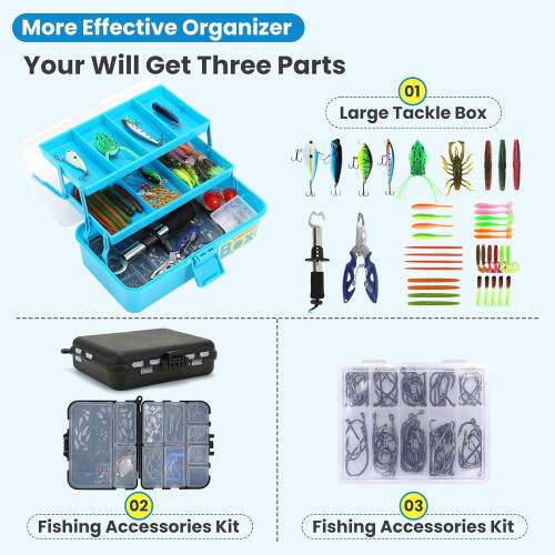 Coffret de pêche à 3 compartiments avec leurres et outils – 1