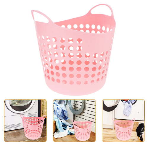 Pink Round PP Laundry Basket with Handles