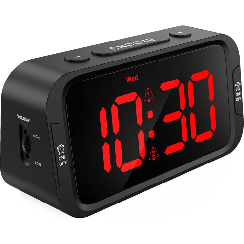 Digital Dual Alarm Clock with USB Port, Dimmable Display &
