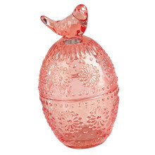 Sophisticated Glass Jewelry Dish With Bird Accent-Water Pink