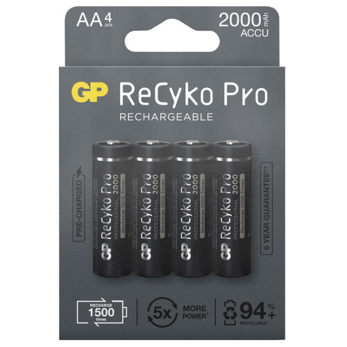 GP ReCyko Pro Rechargeable AA Batteries 2000mAh, 4-pack