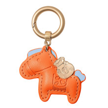 Entzückender Cartoon-Pferd-Schlüsselanhänger aus Leder,-Orange