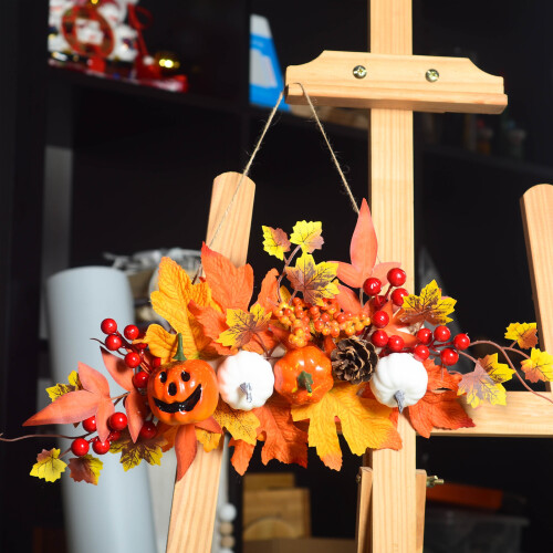Autumn Pumpkin & Maple Leaf Wreath43x20cm 1