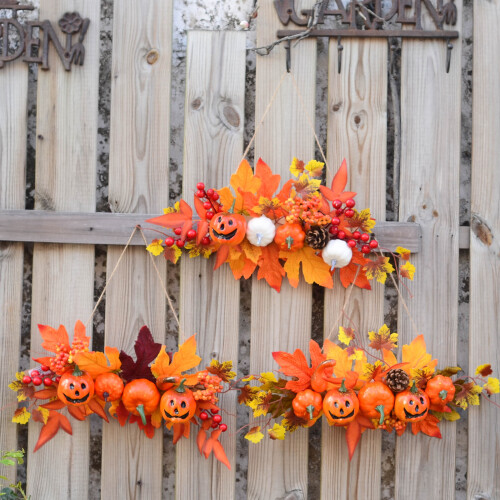 Autumn Pumpkin & Maple Leaf Wreath43x20cm 2