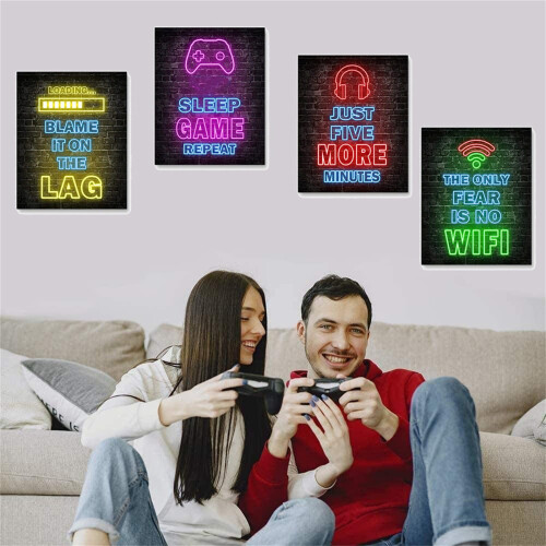 Affiche de jeu vidéo, décoration murale néon, 1 pièce 2