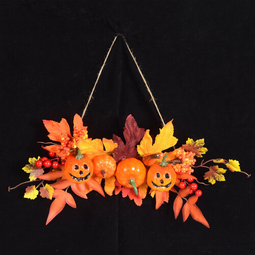 Autumn Pumpkin & Maple Leaf Wreath43x20cm 1
