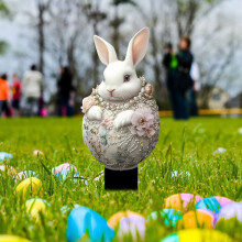 Estaca de jardín acrílica con forma de conejo de Pascua, color blanco, resistente a la intemperie.