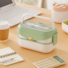 Isolierte Lunchbox mit zwei Fächern und Spork – Grün