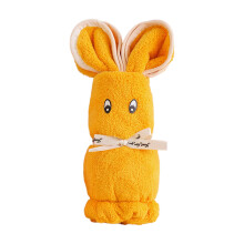 Serviette de bain lapin en polaire jaune corail (1 pièce)