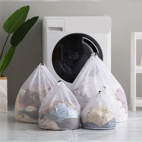 Sacs à linge en filet avec cordon de serrage, blancs, lot de 2 1