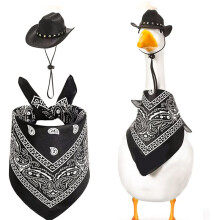 Western Cowboy Porch Goose Costumes compatible 23"/17\'\' Lawn Cement Goose Statue Clothing Cowboy Hat with Bandana Scarf compatible Garden Decoratio
