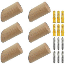 Set of 6 Beech Wood Wall Hooks 3x6cm Cylinder Shaped Wall Hook Decorative Hook compatible Coat Hat Scarf Bag-FCY_Surprise Gift