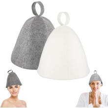 Black Friday 2-delige saunamuts, originele wol, comfortabel en ademend, geschikt voor de sauna, 99,99% natuurlijk vilt, sauna-accessoires (grijs en w