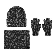 Winter Hat Scarf Gloves Beanie Snow Knitted Skull Cap Touch Screen Mittens Circle Scarves compatible Women_Surprise Gift