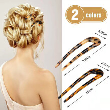 2-pack French style cellulose acetate tortoiseshell U-shaped hairpins compatiblek pins,Simple everyday headwear with top clip_Surprise Gift