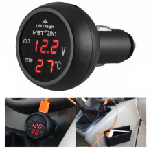 3-in-1 USB car charger with voltmeter and temperature measurement_Surprise Gift