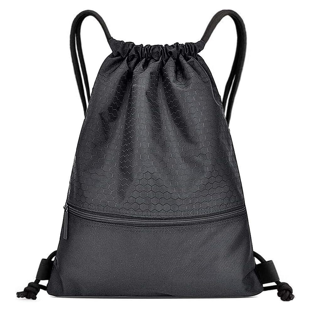 Black Friday Drawstring Bags, Waterproof Drawstring Gym Bag, Black Swimming PE Sack Drawstring Bag compatible School Girls Boys Backpack, Black_Surpr