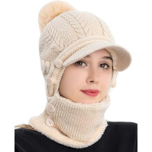 Black Friday Women's One-Piece Slouchy Fleece Beanie Scarf Mask Warm Winter Knitted Hat Thick Skull Ski Cap_Surprise Gift