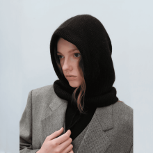 Women's Winter Hats Girls Warm Hooded Scarf Hat Skull Hat Balaclava Knitted Beanie Hat with Adjustable Drawstring Black 40*23CM_Surprise Gift