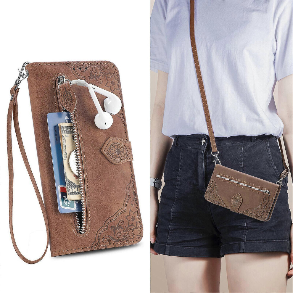 Friday Case Compatible Samsung Galaxy A33 5G Wallet Case With Zipper Lanyard Crossbody Neck Strap -_Brown_surprise Gift Black 6902344818621