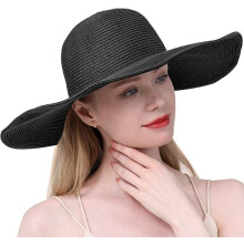 Black Friday Women's Floppy Hat Straw Hat Wide Brim Sun Hat Breathable Anti UV Straw Hat Beach Sun Hat UPF 50+,Black_Surprise Gift
