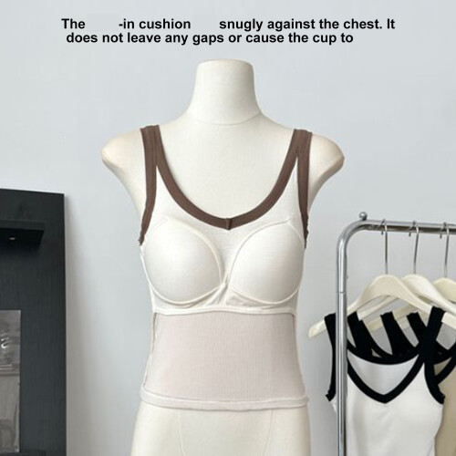 Comfortable Ribbed Camisole Top Supportive Inner Bra-Black 1