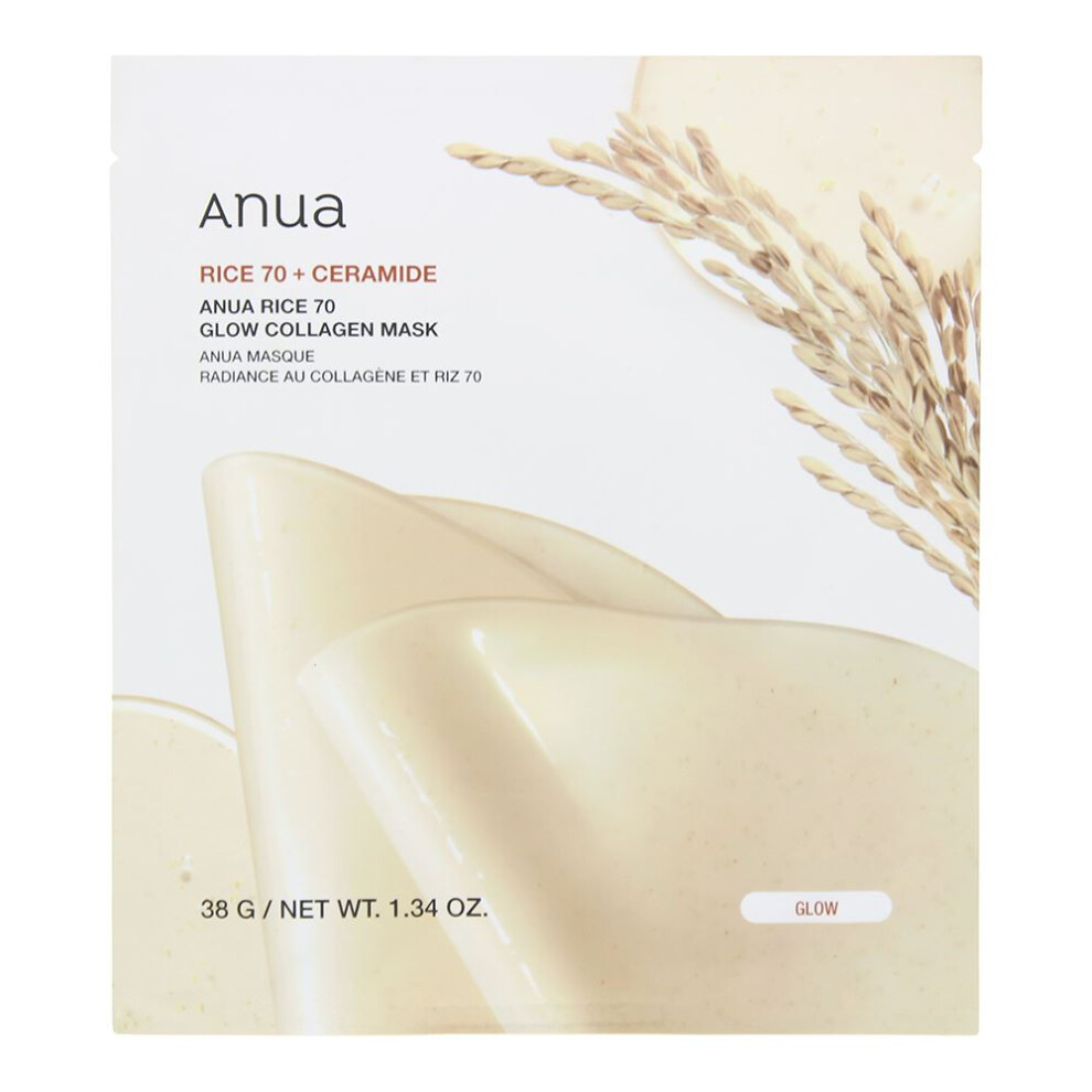 Anua Rice 70 + Ceramide Glow Collagen Mask 38G For Women