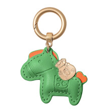 Meerkleurige trendy lederen sleutelhanger paardencharme-Groente